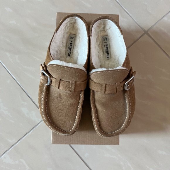Birkenstock Women's Buckley Braun Dark Tea Shearling Suede Leather size 39 - Picture 1 of 15